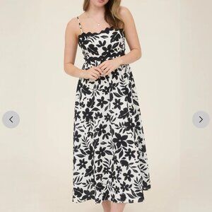 Blu Pepper Women's Floral Black & White Sleeveless Bow Tie Back Dress Size Large